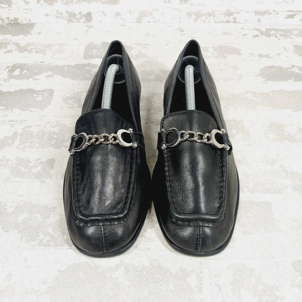 NEW Topshop Loafers Black Chain Detail Slip On Flats Classic Dress i560